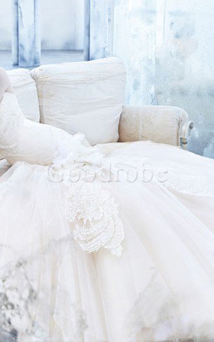 Robe de mariée naturel appliques de sirène avec décoration dentelle en tulle