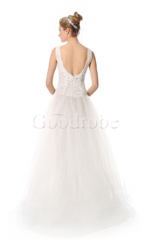 Robe de mariée naturel longue avec décoration dentelle en organza fermeutre eclair