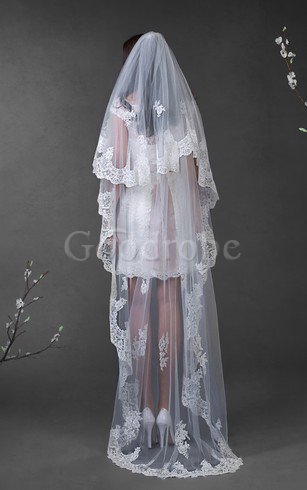 Robe de mariée naturel courte jusqu'au sol decoration en fleur de traîne mi-longue