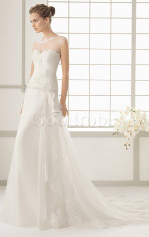 Robe de mariée femme branché simple a eglise en dentelle avec mousseline