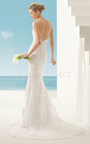 Robe de mariée longue simple en plage bretelles spaghetti sans ceinture