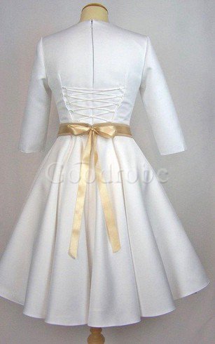 Robe de mariée courte v encolure avec manche 1/2 ceinture avec nœud