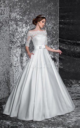 Robe de mariée humble plissé a-ligne d'epaule ecrite de traîne moyenne