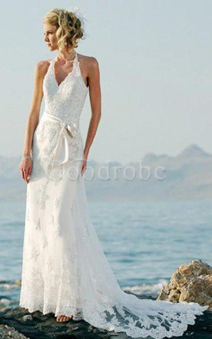 Robe de mariée simple impressioé avec décoration dentelle en plage de traîne moyenne