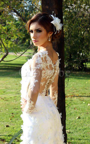 Robe de mariée bref intemporel boutonné collant avec manche longue