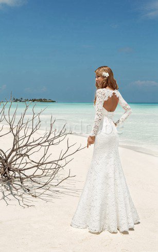 Robe de mariée romantique luxueux cordon trou de serrure avec manche longue