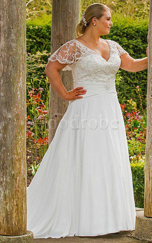 Robe de mariée naturel lache avec manche courte cordon dans l'eglise