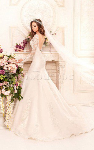 Robe de mariée sexy facile de sirène v col profonde decoration en fleur