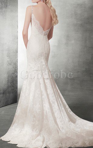 Robe de mariée sexy naturel en dentelle avec sans manches de traîne moyenne