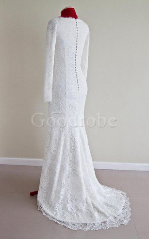 Robe de mariée discrete distinguee de sirène avec décoration dentelle avec zip
