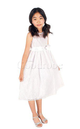 Robe de cortège enfant a-ligne avec décoration dentelle manche nulle avec fleurs