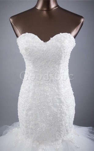 Robe de mariée naturel avec décoration dentelle en organza de sirène manche nulle