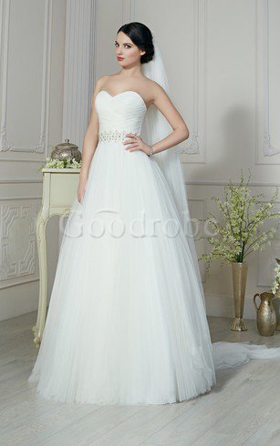 Robe de mariée longue simple avec perle ruché de traîne courte