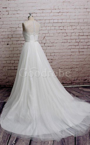 Robe de mariée naturel avec ruban textile en tulle ligne a avec décoration dentelle