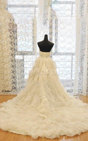 Robe de mariée naturel de traîne moyenne en organza avec perle cordon