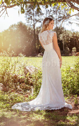 Robe de mariée simple de col haut jusqu'au sol decoration en fleur maillot
