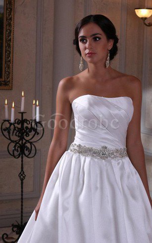 Robe de mariée naturel avec perle de traîne moyenne de mode de bal en satin