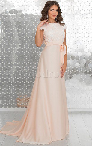 Robe de bal plissage naturel avec décoration dentelle a-ligne de traîne courte