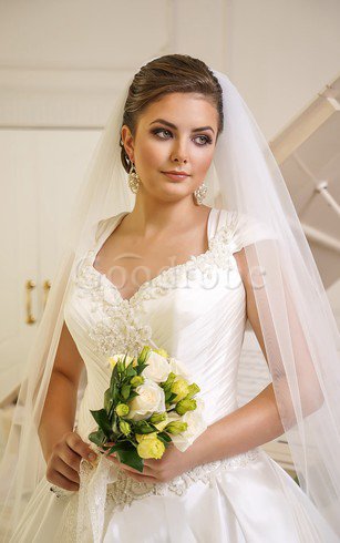 Robe de mariée ruché de col en v avec manche courte cordon de mode de bal
