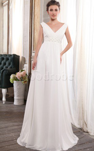 Robe de mariée classique nature manche nulle entrecroisé jusqu'au sol