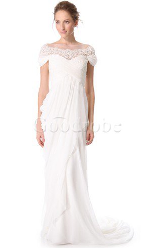 Robe de mariée plissé facile avec fronce noeud avec manche épeules enveloppants