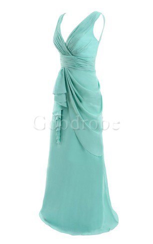 Robe demoiselle d'honneur naturel manche nulle avec zip jusqu'au sol en chiffon