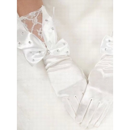 Absorbant satin avec cristal blanc élégant | gants de mariée modestes