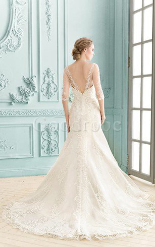 Robe de mariée delicat simple maillot avec manche 3/4 ligne a