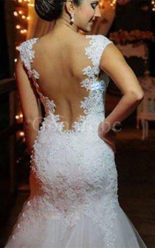 Robe de mariée naturel mode textile en tulle de traîne courte appliques