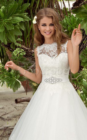 Robe de mariée facile naturel decoration en fleur de traîne moyenne a-ligne