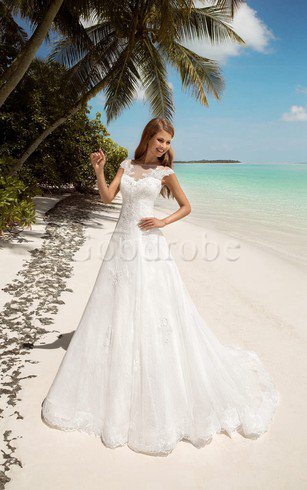 Robe de mariée simple luxueux appliques longueur au niveau de sol en dentelle