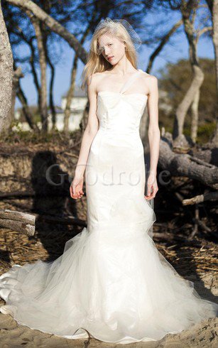 Robe de mariée plissage avec perle de sirène ceinture en étoffe en tulle