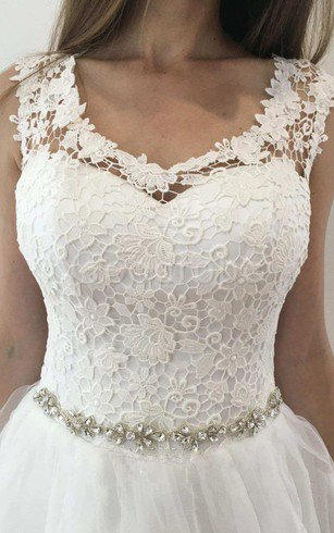 Robe de mariée elégant ligne a avec décoration dentelle en plage manche nulle