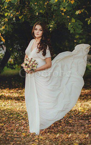 Robe de mariée plissage derniere tendance simple avec manche courte v encolure
