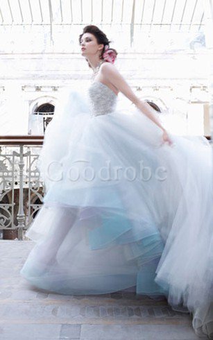 Robe de mariée naturel brodé avec cristal avec sans manches dos nu
