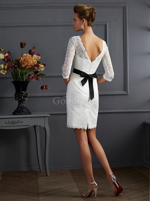 Robe mère de mariée courte de fourreau avec zip ceinture avec décoration dentelle