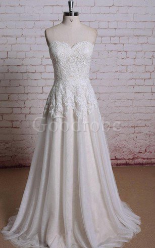 Robe de mariée naturel plissage de col en cœur textile en tulle avec zip