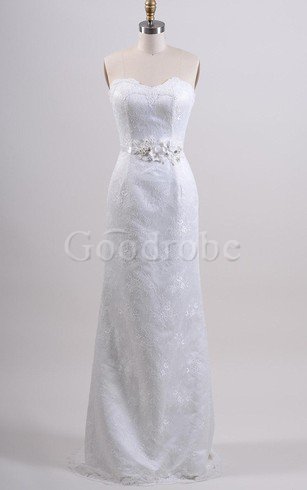 Robe de mariée avec décoration dentelle avec sans manches cordon avec fleurs ceinture