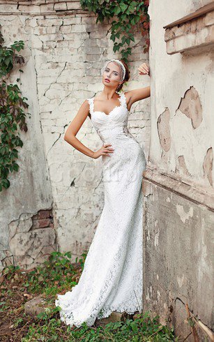 Robe de mariée luxueux longue en dentelle avec zip cordon