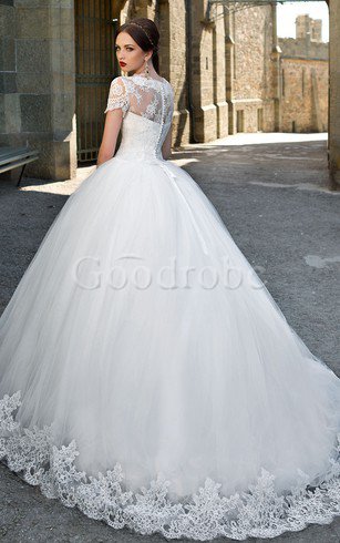Robe de mariée longue intemporel avec bouton en tulle de mode de bal