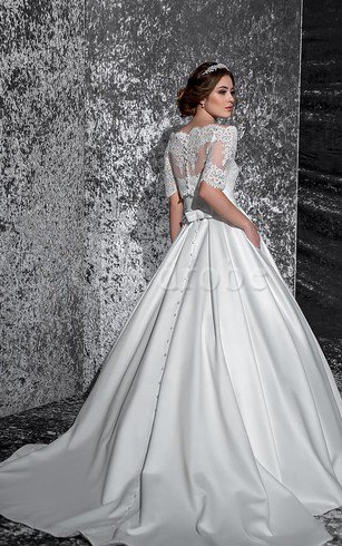 Robe de mariée humble plissé a-ligne d'epaule ecrite de traîne moyenne