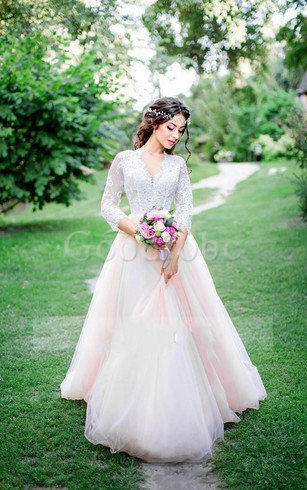 Robe de mariée modeste delicat romantique a-ligne avec manche épeules enveloppants