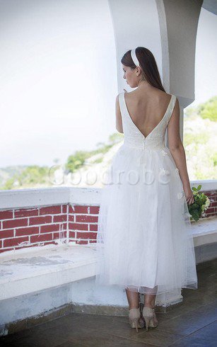 Robe de mariée naturel col en bateau a-ligne avec perle manche nulle