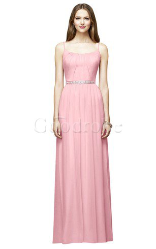 Robe demoiselle d'honneur longue en chiffon ceinture manche nulle avec perle