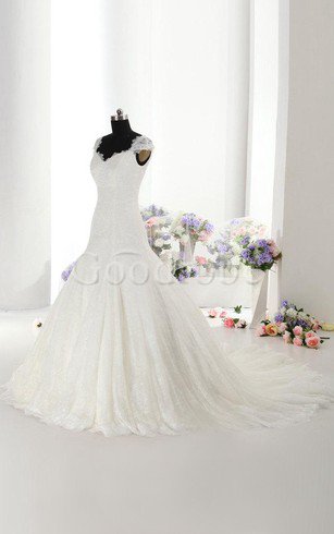 Robe de mariée plissage longueur au ras du sol de sirène cordon avec manche courte