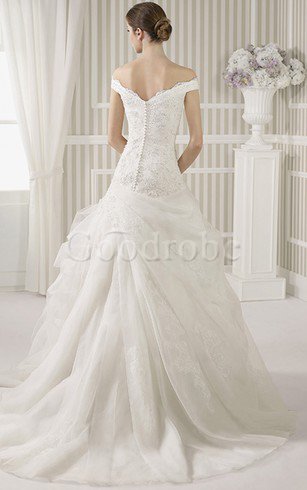 Robe de mariée distinguee plissé de traîne courte manche nulle epaule nue