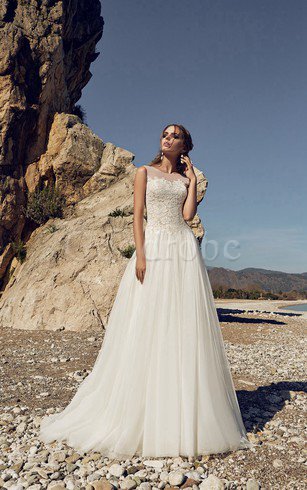 Robe de mariée plissage trou de serrure decoration en fleur en dentelle col en bateau