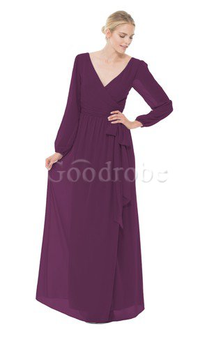 Robe demoiselle d'honneur longue avec chiffon de col en v manche nulle