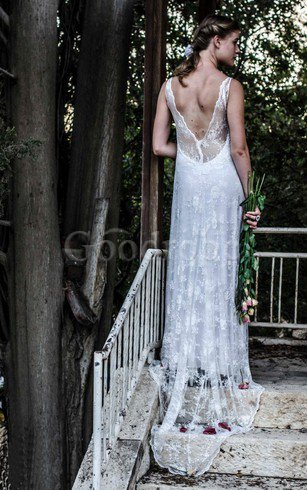 Robe de mariée v col profonde ligne a decoration en fleur manche nulle textile en tulle