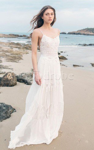 Robe de mariée manche nulle de traîne courte avec chiffon au bord de la mer sans dos